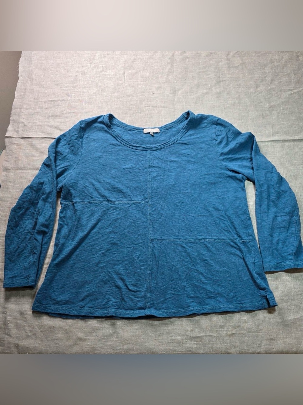Habitat Clothes To Live In Womens Large Blue Slub Knit 3/4 Sleeve Top Seamed